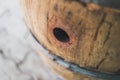 Wooden Oak Wine Barrel Close Up with Hole Royalty Free Stock Photo