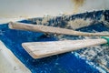 Wooden oars in old rowing boat Royalty Free Stock Photo
