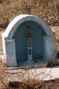 Wooden objects at the entrance to a village for the memory of dead persons