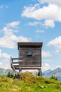 Wooden observation pulpit, hunting tower. Beautiful nature in the Austrian Alps. Zauchensee, Flachauwinkl during summer.