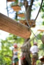 Wooden obstacle in adventure playground path Royalty Free Stock Photo