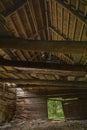 Wooden old barn roof from inside. Texture  background. Royalty Free Stock Photo