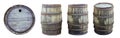 Wooden old barrels isolated. Set of different angles