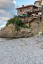 Wooden Old house and small beach in Sozopol Town, Bulgaria Royalty Free Stock Photo