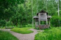 wooden old mill end of Terrenkur health trail along Belokurikha mountain river Royalty Free Stock Photo