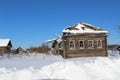 Wooden old ruined house in the village. Royalty Free Stock Photo