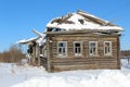 Wooden old ruined house in the village. Royalty Free Stock Photo