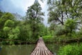 Wooden old swinging bridge Royalty Free Stock Photo