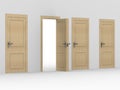 Wooden open door. 3D image