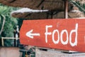 Wooden orange sign pointing left