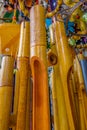 Wooden and other wind chimes on display Royalty Free Stock Photo