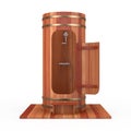 Wooden Outdoor Modern Spa Shower Cabinet in Shape of Plank Barrel. 3d Rendering Royalty Free Stock Photo