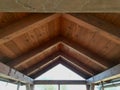 Wooden outdoor symmetrical roof construction