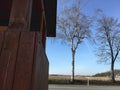 Wooden outdoor symmetrical roof construction