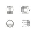 Wooden outline barrel set. Collection of linear pictograms for brewery or winery. Vector icon design