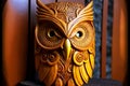 Wooden owl idol tiki mask indians natural art