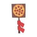 Wooden Paddle with Freshly Prepared Pizza Cartoon Style Vector Illustration