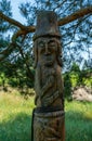 wooden pagan slavic gods totem pole - ancient monument folk ritual symbol