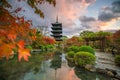 Wooden pagoda of Toji Kyoo-Gokoku-ji Temple with autumn color in Kyoto