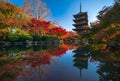 The wooden pagoda of Toji Temple with beautiful maple leaves, Kyoto, Japan Royalty Free Stock Photo