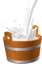 Wooden pail with milk pour isolated on white - vector