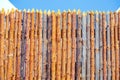 A wooden palisade made of logs sharpened on a sharp Royalty Free Stock Photo