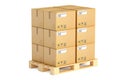 Wooden pallet with parcels. Shipping and logistics concept, 3D r