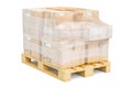 Wooden pallet with parcels wrapped in the stretch film, 3D rendering Royalty Free Stock Photo