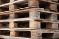 Wooden pallets stacked high stock photo