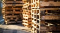 Wooden pallets in the warehouse. Royalty Free Stock Photo