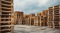 Wooden pallets in the warehouse. Royalty Free Stock Photo