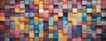 Wooden panel art geometric abstract with vibrant rainbow cubes. Generated AI