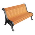 Wooden park bench of unpainted racks, on metal supports, with a curved back. Vector illustration