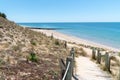 Wooden path with Atlantic Ocean view in Vendee on Noirmoutier isle France Royalty Free Stock Photo