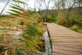 Wooden path at Skradinski buk at Krka waterfalls national park in Croatia. View of a path and some foliage around Royalty Free Stock Photo