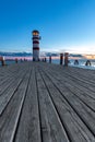 Wooden path to lighthouse at Podersdorf am See, Austria Royalty Free Stock Photo