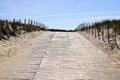 Wooden path way access to the beach sea in spring in lacanau Atlantic in france Royalty Free Stock Photo