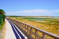 Wooden pathway access sand beach of Jard sur Mer in atlantic west coast ocean France Royalty Free Stock Photo