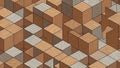 Isometric wooden cube pattern with 3D geometric illusion Royalty Free Stock Photo