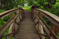 Wooden pedestrian bridge over the creek in the park Royalty Free Stock Photo