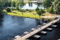 Wooden pedestrian bridge in Savonlinna, Finland.