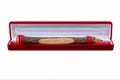 Wooden pencil box, red velvet White background Royalty Free Stock Photo