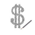 Wooden pencil drawing a dollar symbol