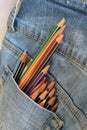 Wooden pencils in jeans pocket Royalty Free Stock Photo