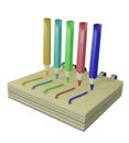 Five Colorful Crayons on Yellow Drawing Cardboards Royalty Free Stock Photo