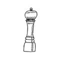 Wooden pepper mill  vector illustration  hand drawing  sketch Royalty Free Stock Photo