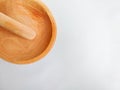 Wooden pestle and mortar in Indonesia called ulekan dan cobek, on white background Royalty Free Stock Photo