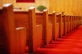 Wooden Pews in Old Fashioned Country Church