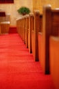 Wooden Pews in Old Fashioned Country Church Royalty Free Stock Photo