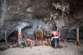 Wooden phalluses in Princess cave Pranang cave. Ao Nang beach